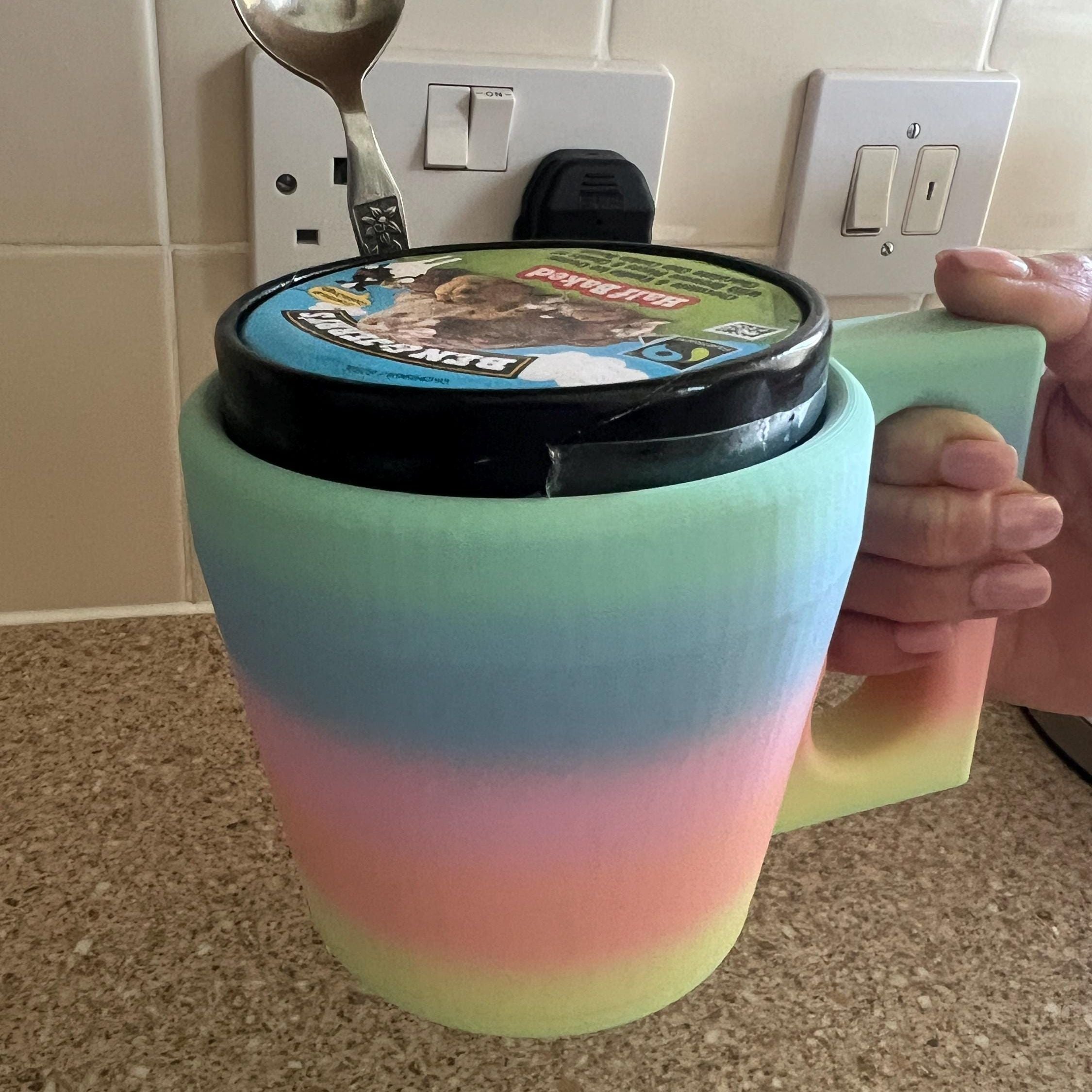 Ice Cream Holder With Handle and Spoon Holder Ben & Jerry's Tub