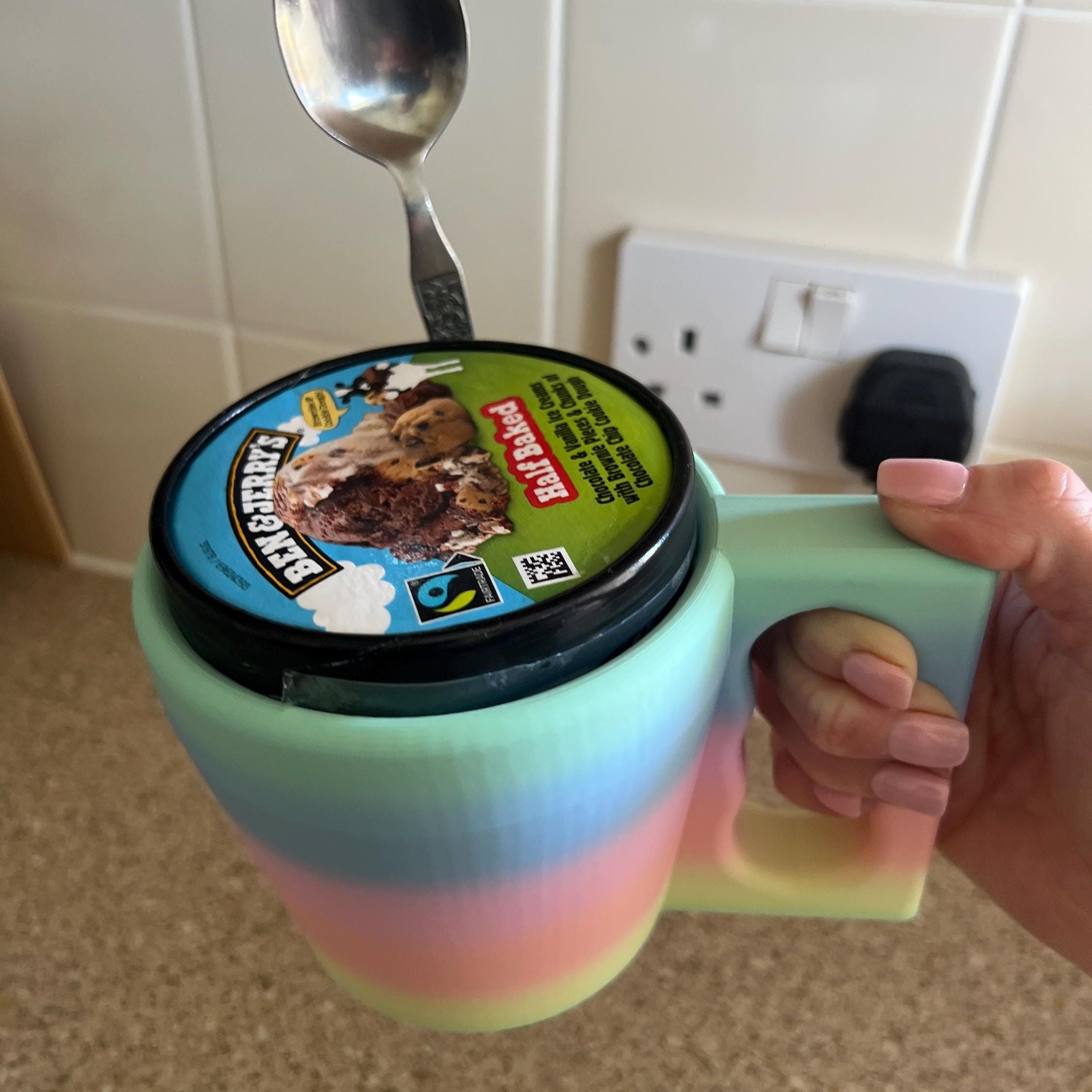 Ice Cream Holder With Handle and Spoon Holder Ben & Jerry's Tub