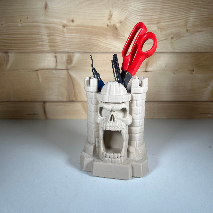 Skull Fortress Desktop Organizer – Gothic Castle Stationery & Pen Holder