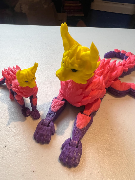 Dragon Cat Poseable Articulated Toy Two Sizes Large and Small